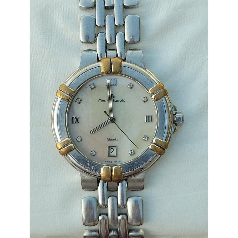 Vintage Maurice Lacroix Calypso Mother of Pearl Men's Wristwatch Diamond 37mm